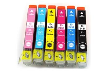 24 (slon) T2428 azurová/purpurová/žlutá/černá/světle azurová/světle purpurová kompatibilní inkoustová kazeta s čipem