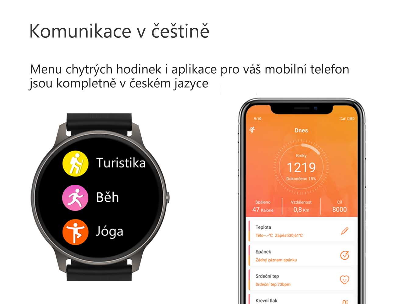 Chytré hodinky v češtině, PW-103, Bluetooth 5.0, elegantní smart watch s krokoměrem, oxymetrem, měřením tepu, tlaku, stříbrné s černým páskem
