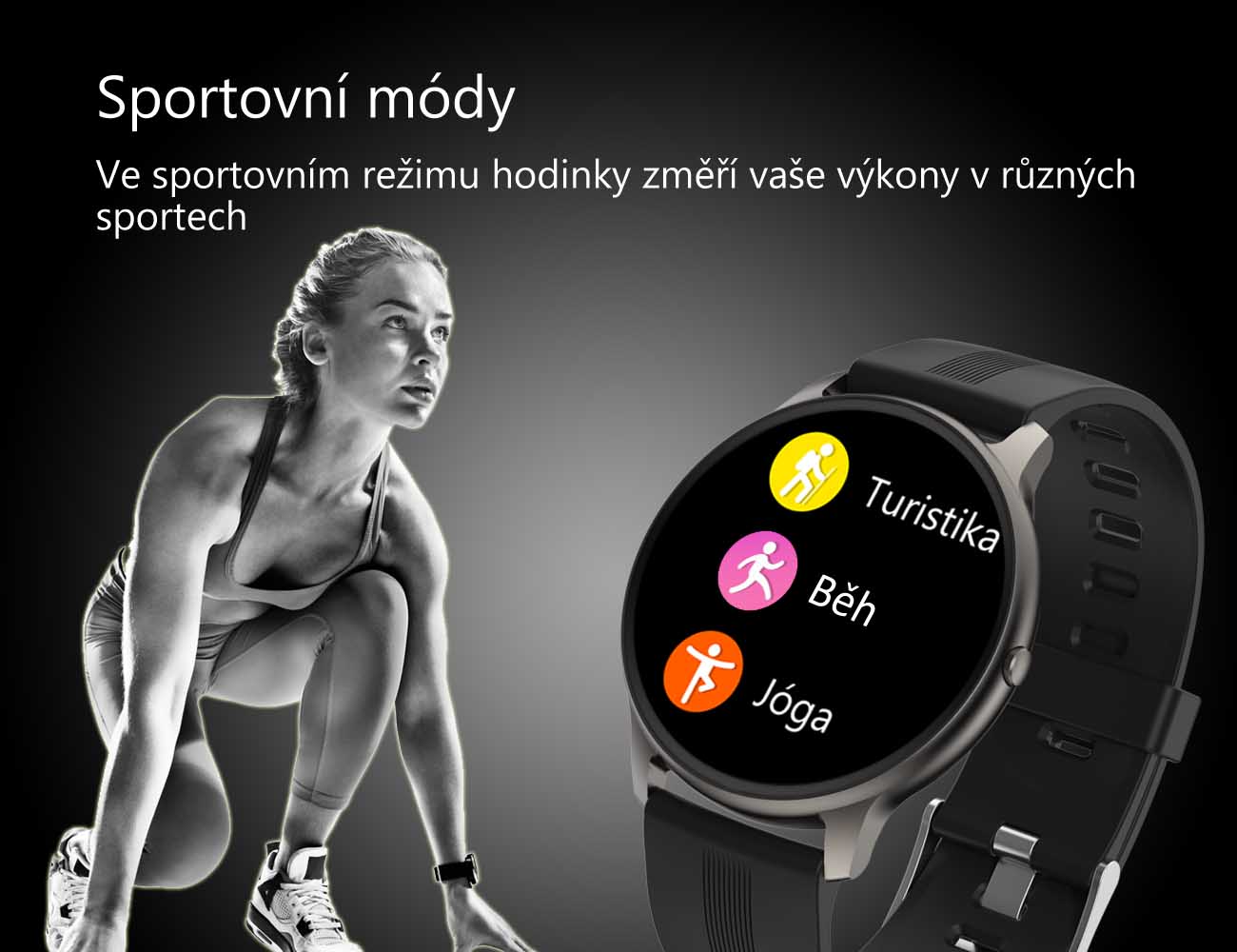 Chytré hodinky v češtině, PW-103, Bluetooth 5.0, elegantní smart watch s krokoměrem, oxymetrem, měřením tepu, tlaku, stříbrné s černým páskem