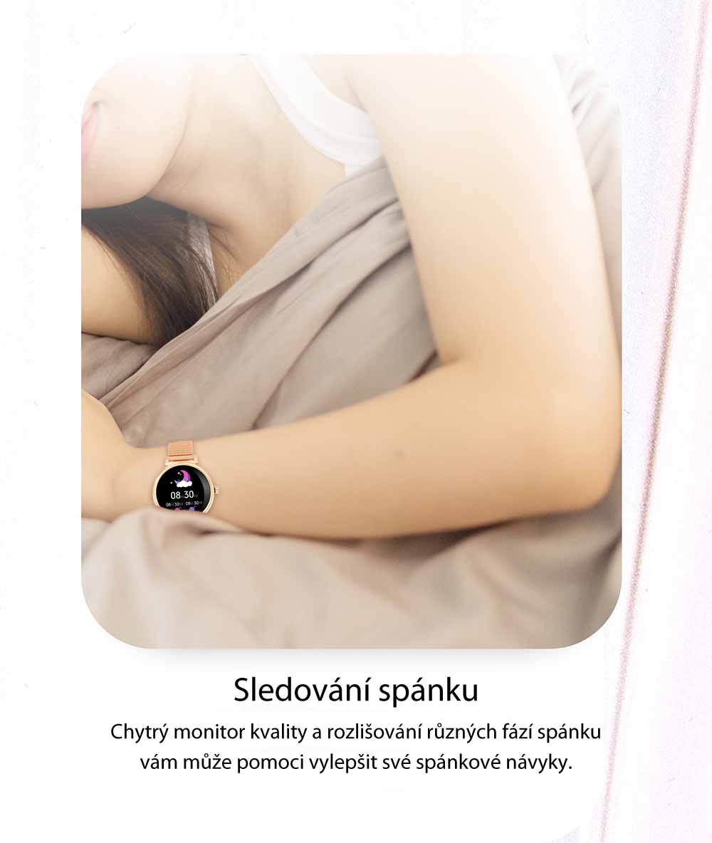 Chytré hodinky v češtině, PW-105, Bluetooth 5.0, elegantní dámské smart watch s krokoměrem, oxymetrem, měřením tepu, tlaku, stříbrné