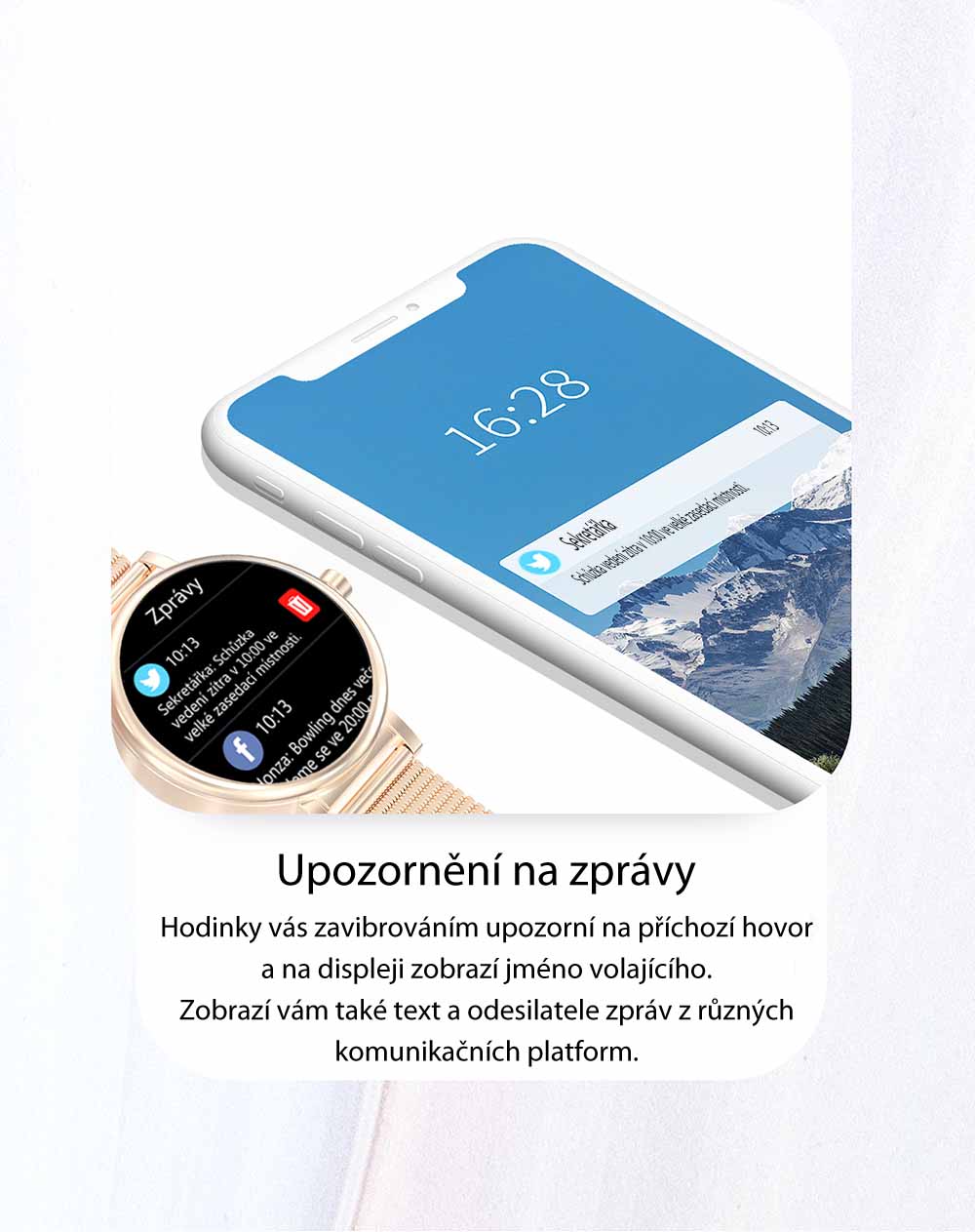 Chytré hodinky v češtině, PW-105, Bluetooth 5.0, elegantní dámské smart watch s krokoměrem, oxymetrem, měřením tepu, tlaku, stříbrné