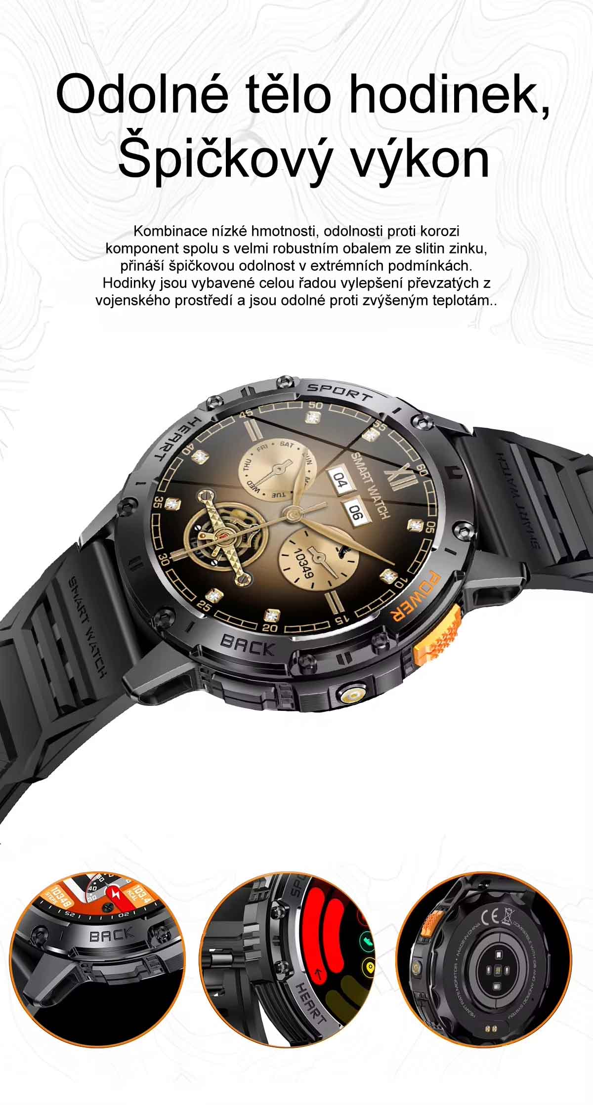 Chytré hodinky s telefonováním Printwell PW-165, LEDsvítilna, AMOLED, měření tepu, tlaku, SpO2, krokoměr, české menu, BT 5.0, černé