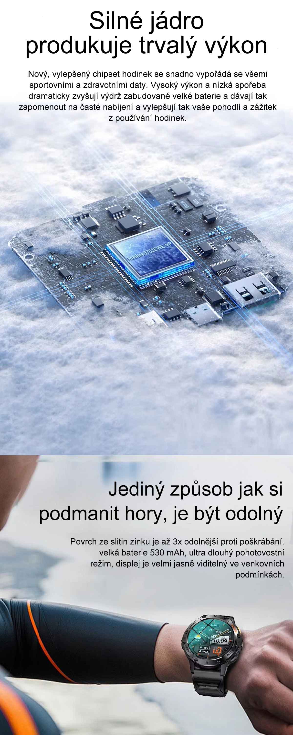 Chytré hodinky s telefonováním Printwell PW-165, LEDsvítilna, AMOLED, měření tepu, tlaku, SpO2, krokoměr, české menu, BT 5.0, černé