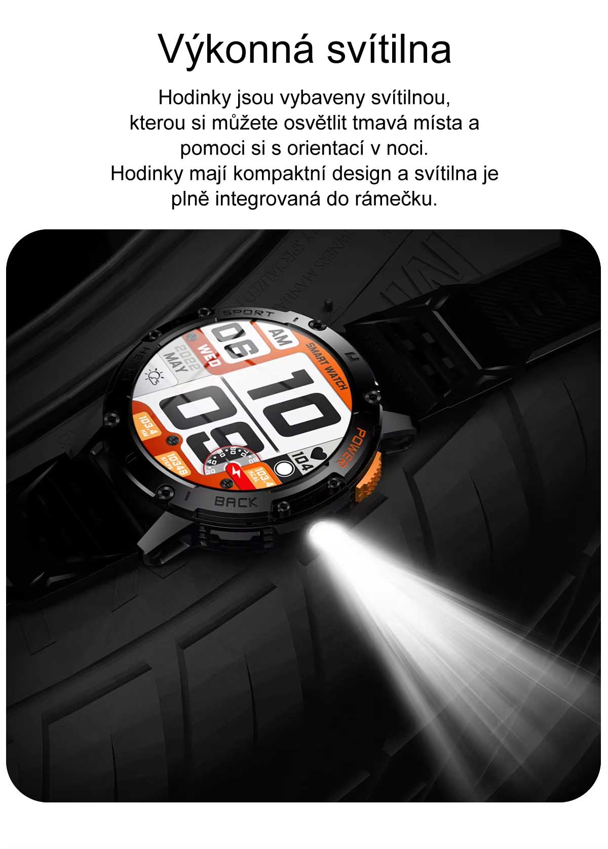 Chytré hodinky s telefonováním Printwell PW-165, LEDsvítilna, AMOLED, měření tepu, tlaku, SpO2, krokoměr, české menu, BT 5.0, černé