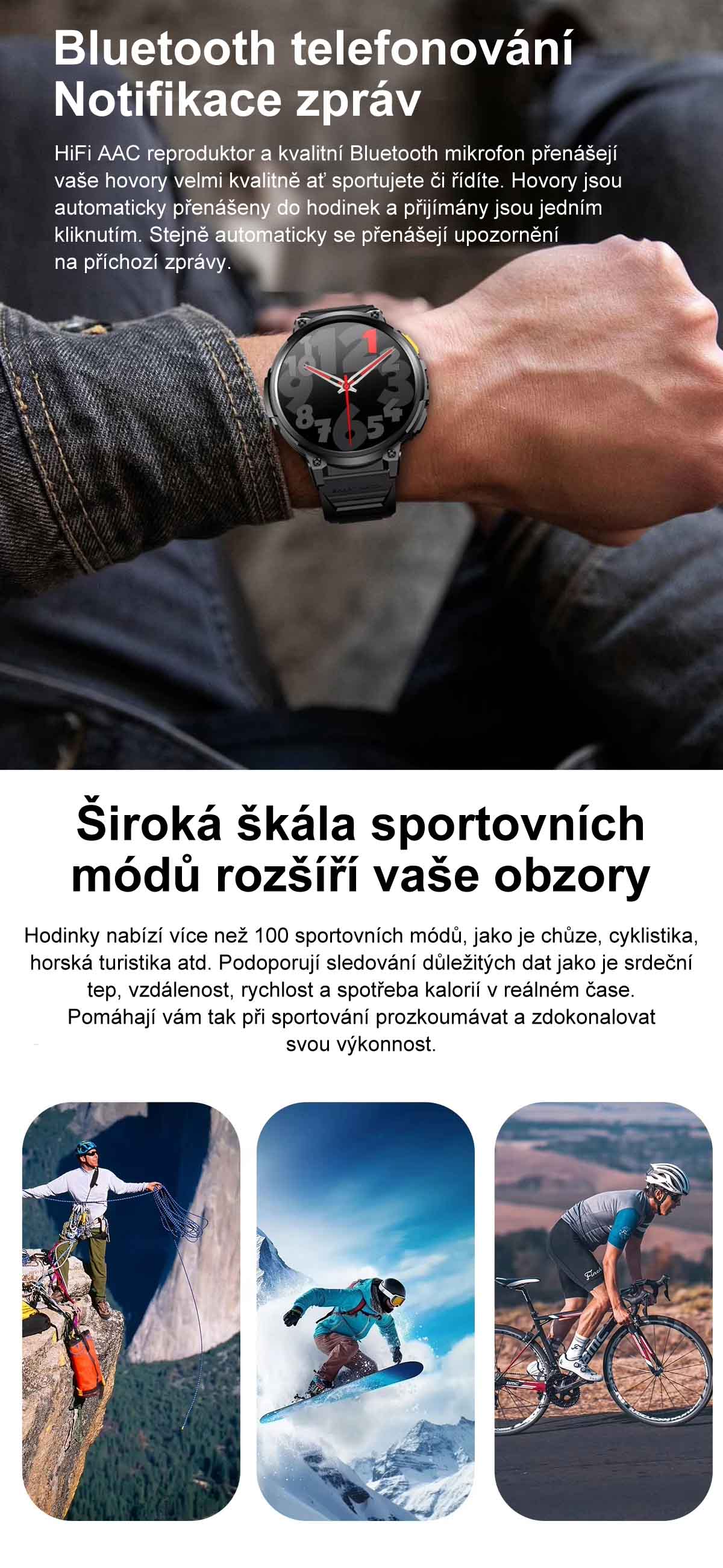 Chytré hodinky s telefonováním, smart watch v češtině, krokoměrem, oxymetrem, měřením tepu, tlaku, PW-166, černé s černým páskem
