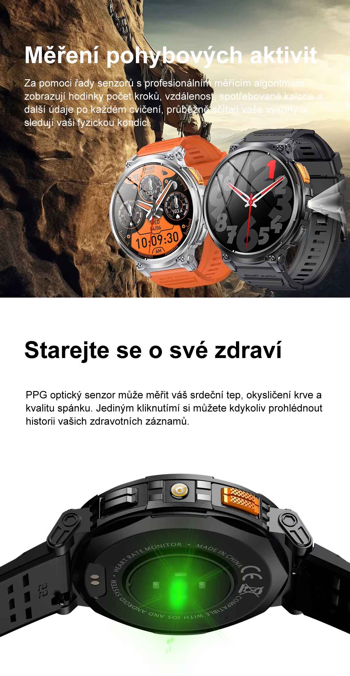 Chytré hodinky s telefonováním, smart watch v češtině, krokoměrem, oxymetrem, měřením tepu, tlaku, PW-166, černé s černým páskem