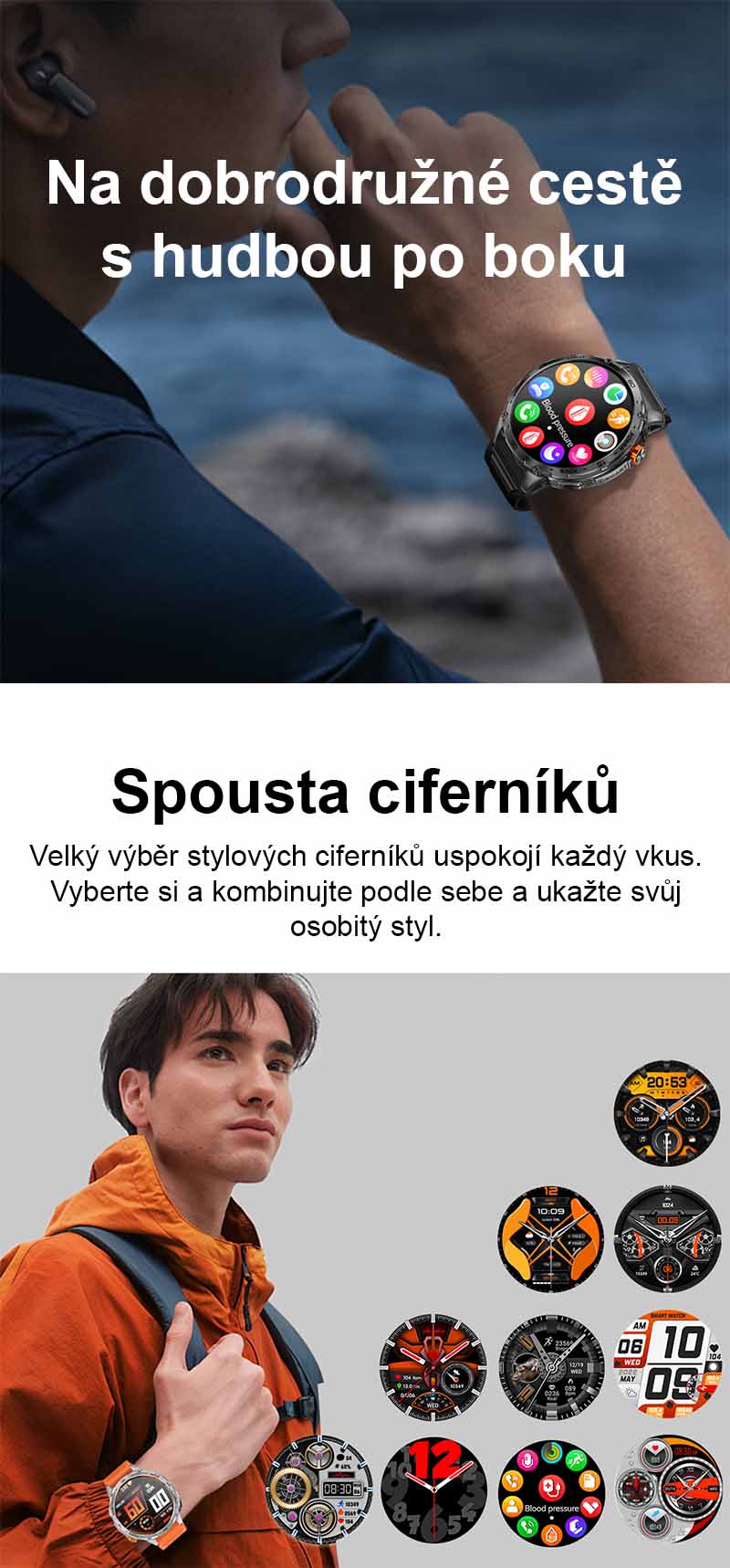 Chytré hodinky s telefonováním Printwell PW-169, LED svítilna, AMOLED , LET měření tepu, tlaku, SpO2, krokoměr, české menu, BT 5.0, černé