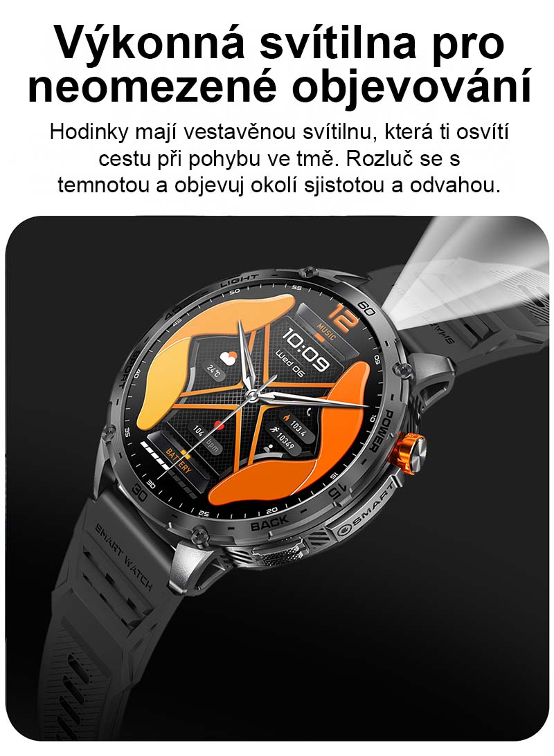 Chytré hodinky s telefonováním Printwell PW-169, LED svítilna, AMOLED , LET měření tepu, tlaku, SpO2, krokoměr, české menu, BT 5.0, černé